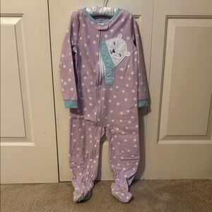 Carter's Purple and White Fleece Footies with Polka Dots and Zipper